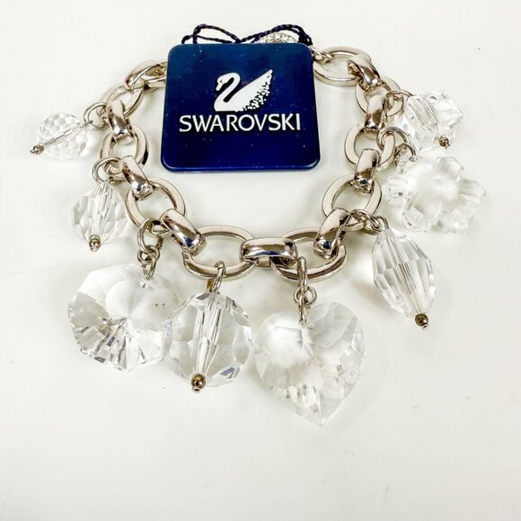 Swarovski Silver Tone Clear Crystal Beads Charm Bracelet Heart Snowflake - Picture 1 of 5